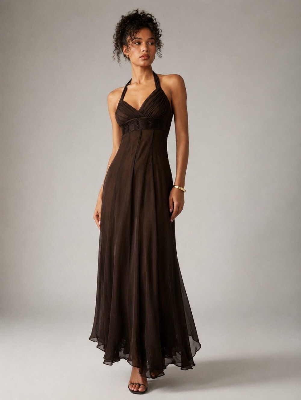 Y2K BCBGMAXAZRIA Silk Chiffon Halter Formal Dress Size 0